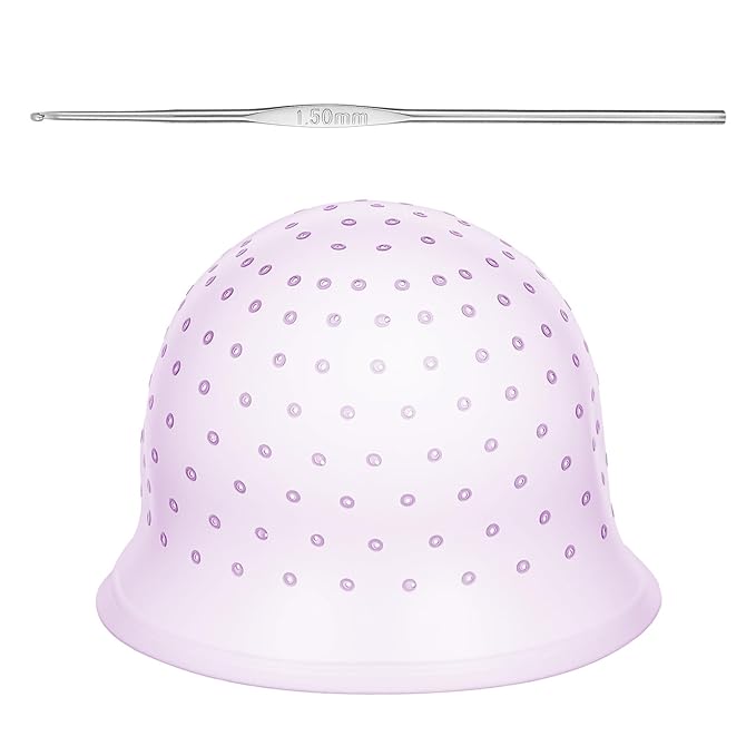 Punched Silicone Highlight Hair Cap with Needle, Professional Reusable Highlighting Poked Hole Caps with Hooks for Color Hair Salon Hairdressing Dyeing Staining Tools for Women Men