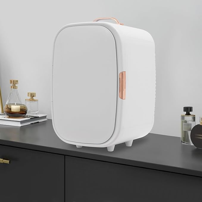 12L Mini Cosmetic Fridge - Pink/White Skincare Cooler for Makeup & Perfumes, Compact Skincare Refrigerator with LED Light & Adjustable Shelves, 110V Beauty Fridge (White)