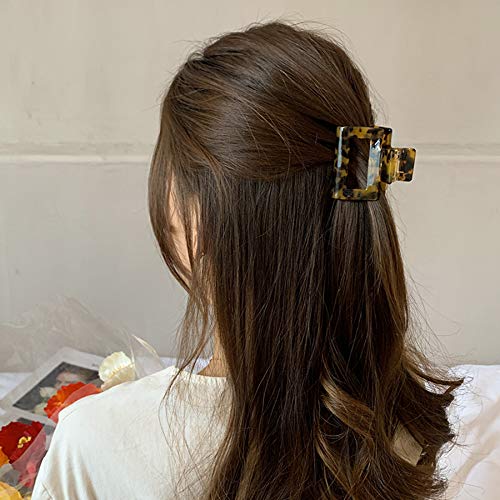 MagicSky 4PCS Hair Claw Clips, Acrylic Hair Banana Barrettes, Celluloid French Butterfly Jaw Clips, Tortoise Shell Grip Pin Teeth Clamp -Leopard print Stylish Hair Accessories for Women Girls