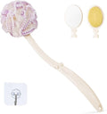 Loofah Sponge with Handle,Back Scrubber Brush for Shower, Lotion Applicator for Back,3 in 1 Shower Kit (Purple loofah)