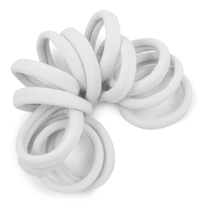 Cyndibands Seamless Hair Ties - White - Gentle Hair Ties No Damage, Standard Size 1.5 Inch, Soft and Stretchy Nylon Fabric Ponytail Holders - 12 Count