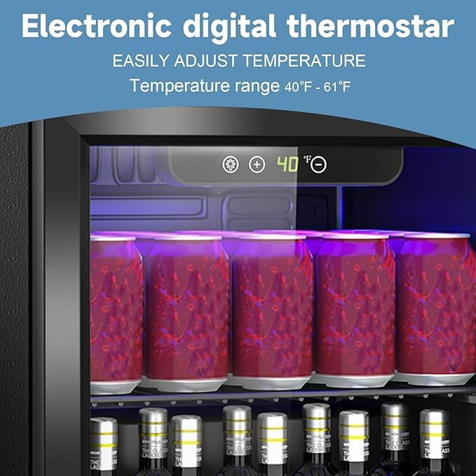60 Can Freestanding Beverage Refrigerator, 1.3 Cu. Ft Drink Fridge with Clear View Door, Adjustable Shelves & Temperature Control, Quiet Compressor Small Refrigerator for Soda, Beer or Wine