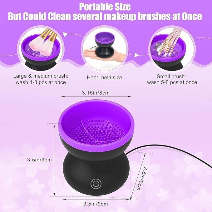 Portable Electric Makeup Brush Cleaner Machine，USB Cosmetic Brush Cleaner Tools Automatic Brush Silicone Brush Spinner Wash and Dry Deep Cleaning Machine (C)