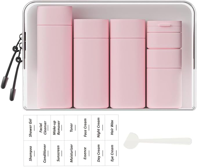 5 Pack Brief and Fashion Travel Bottles TSA Approved, BPA Free Travel Size Travel Containers Refillable Squeeze Bottles for Cosmetic Shampoo Cream Conditioner Lotion Soap… (Nordic pink)