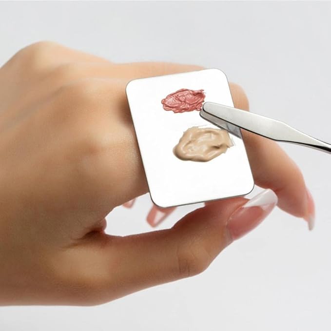 InfantLY Bright Nail Art Painting Mixed Color Palette Mixing Cosmetic Ring Palette，Mixing Makeup Palette Small Stainless Steel Makeup Cream Foundation Finger Plate Metal Cosmetic Mixing Blending Tray