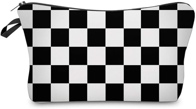 Deanfun Cosmetic Bag for Women, Black White Lattice Waterproof Makeup Bags Roomy Toiletry Pouch Travel Accessories Gifts (51782)