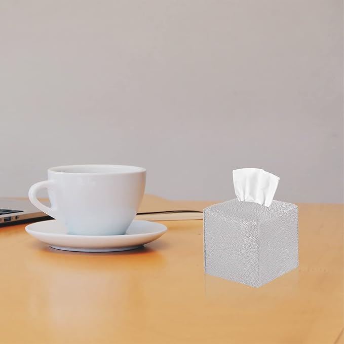 2 Pack, VIVIDLY Tissue Box Cover Holder, Square Modern PU Leather Tissue Box Holder, Can be Used for Bathroom Dressing Table, Bedside Table, Office Desk & Car 5"X5"X5"- (Grey, 2)