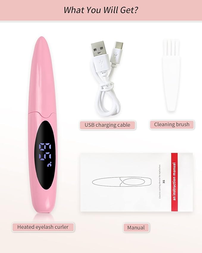 ZAPAL Heated Eyelash Curler, Heated lash Curler, Intelligent Power Off Electric Eyelash Curler Heated Quickly 24 Hs Lasting Natural Makeup (Pink, X6-132MM)