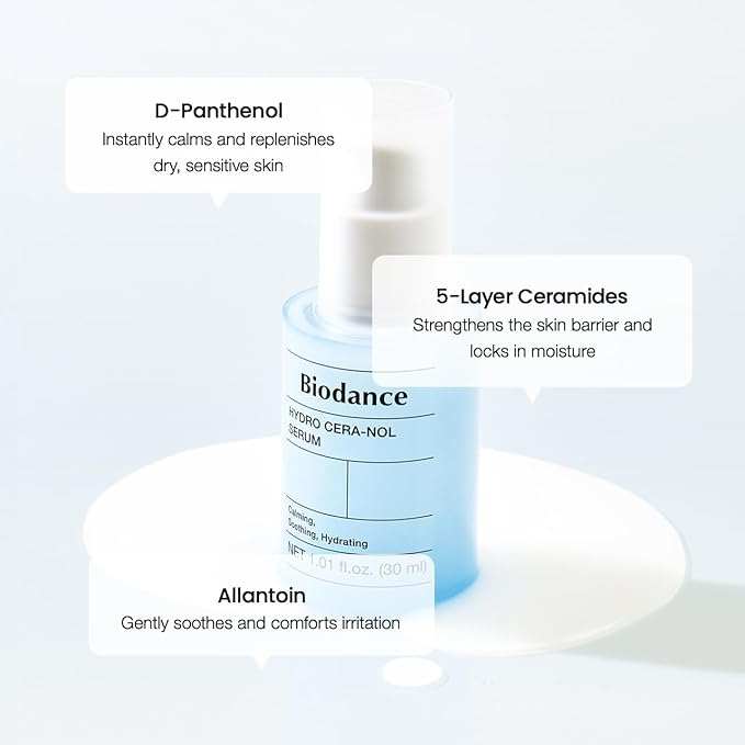 BIODANCE Hydro Cera-nol Serum, Hydrating, Soothing Facial Serum for Dry & Sensitive Skin with Ceramide, D-Panthenol, Hyaluronic Acid, Korean Skin Care | 1.01 fl.oz x 1 ea