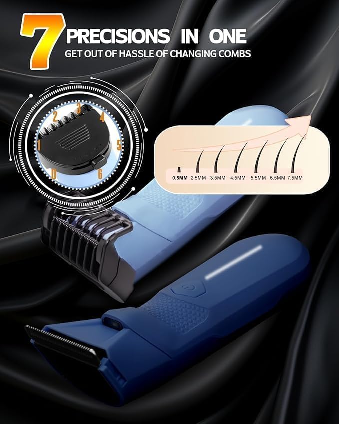 Body Trimmer for Men - Groin & Ball Shaver with Charging Dock - Constant Power No-Pull Electric Pubic Hair Clipper - 5-in-1 Guard Waterproof Body Groomer with LED Light, for Groin, Armpit & Body