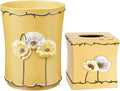 Zahari Home 2pc Poppy Fields Modern Bath Accessories Set Waste Basket & Tissue Box Modern Classic Contemporary Decorative Beautiful Designs Bathroom Decor Set for Home Luxury Yellow Bath Set