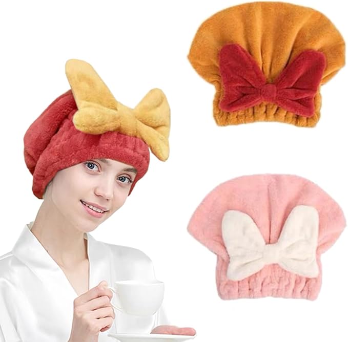 Microfiber Hair Towel Wrap for Women, 2Pcs Hair Towel Cap.Soft Absorbent Turban Hair Towel for Long and Wet Hair (Orange & Pink)