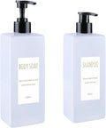 Shampoo and Conditioner Dispenser (Set of 2, 16.9oz) Modern Refillable Shampoo Pump Bottles for Shower Soap - Empty Body Wash Dispenser Set for Bathroom (white)