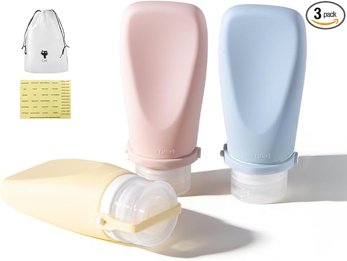 Travel Bottles for Toiletries, TSA Approved 3oz Container, High-Effeiciency Leak-Proof Ultrasonic Technology, Silicone Refillable Squeezable Travel Accessories for Shampoo Conditioner Lotion (3 Pcs)