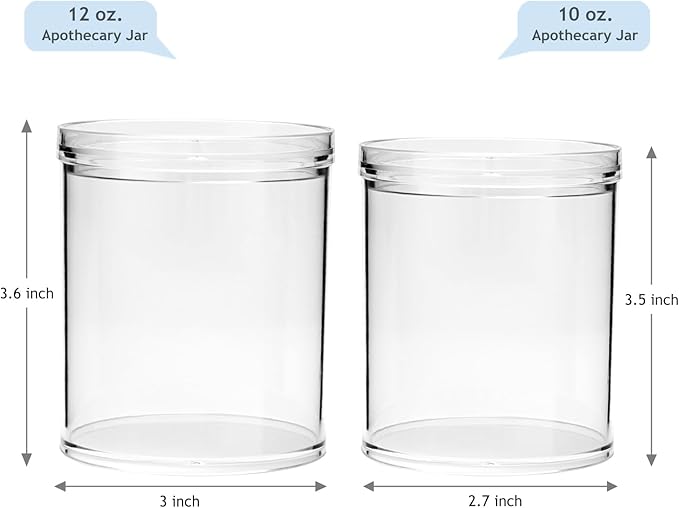 SheeChung 6-Pack Clear Stackable Qtip Holder Dispenser - Mixed (10oz & 12oz) Apothecary Jars with Storage Lids - Whole Home Bathroom Organization Set for Cotton Swabs, Balls, Pads