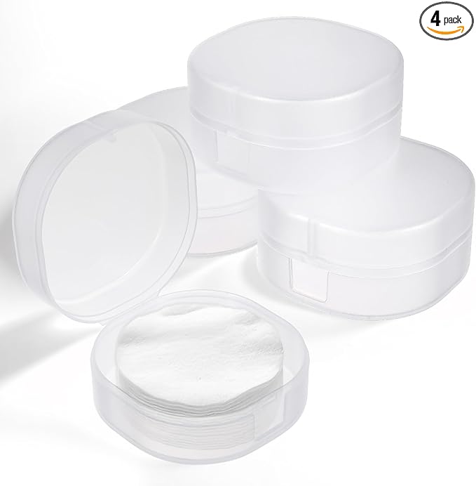 Plastic Cotton Square Holder, 4 PCS Portable Cotton Round Holder Travel Size Makeup Sponge Holders White Transparent Cottons Pads Dispenser Container for Makeup Remover Cottons Balls Puff Small Items