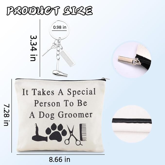 Dog Groomer Makeup Bag for Dog Hairdresser Brithday Valentines Day Gifts for Her Him Dogs Mom Dad Canvas Storage Bags with Hairdresser Keychain Dogs Hair Stylist Travel Toiletry Bag with Zipper