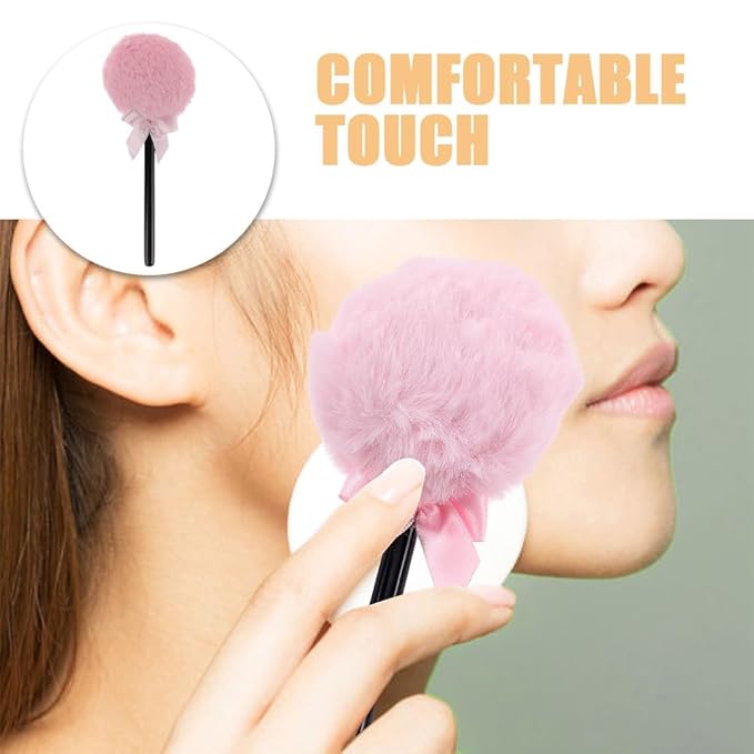 Lollipop Shape Fluffy Powder Puff Long Handle Makeup Applicator for Face and Body Loose Setting Powder Absorption