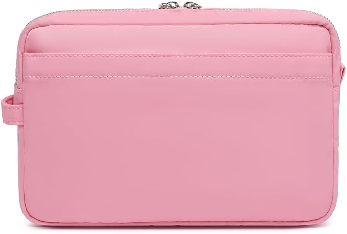 Storage Bag-arge Cosmetic Bag for Women Travel Makeup Bag Zip Up Bag Pure Cotton Canvas Can be Suspended (Pink)