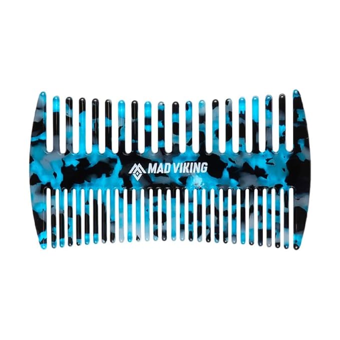Mad Viking ICEFALL Beard & Mustache 2-in-1 Premium Styling Comb – Dual-Sided Anti-Static Grooming Tool– Durable and Travel-Ready – Smooths, Detangles & Distributes Oils for Strong, Tamed Hair