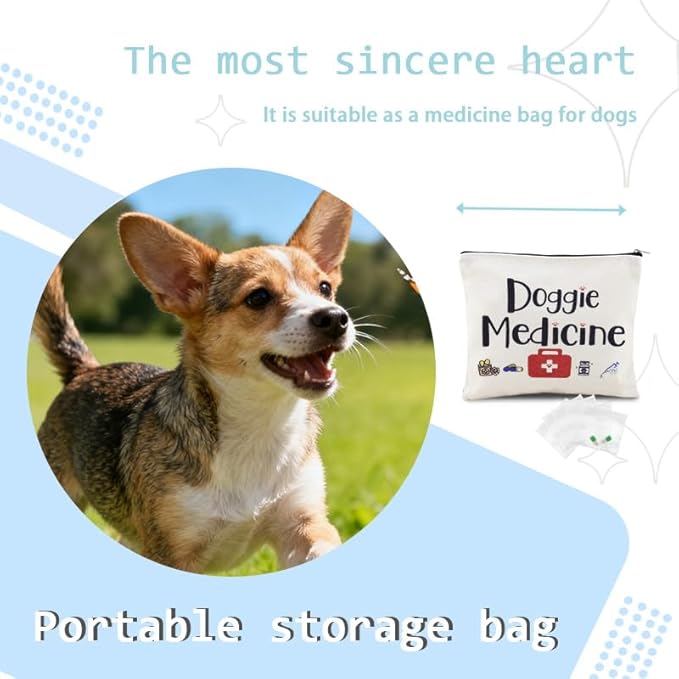 Doggie Medicine Bag with Pill Bags for Travel Medical Med Storage Bags with Zipper Dog Things Canvas Bag for Dog Mom Christmas Birthday Gifts for Doggie Dad Travel Cosmetic Makeup Bags Organizer Pouch