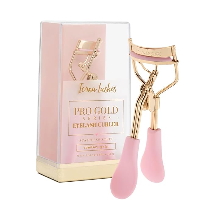 Eyelash Curler - 24K Gold-Plated Stainless Steel Precision Eye Lash Curler for Lush, Luxurious Lashes - Silicone Eyelash Curler Pads, Ergonomic Cushioned Handles - With Replacement Pads