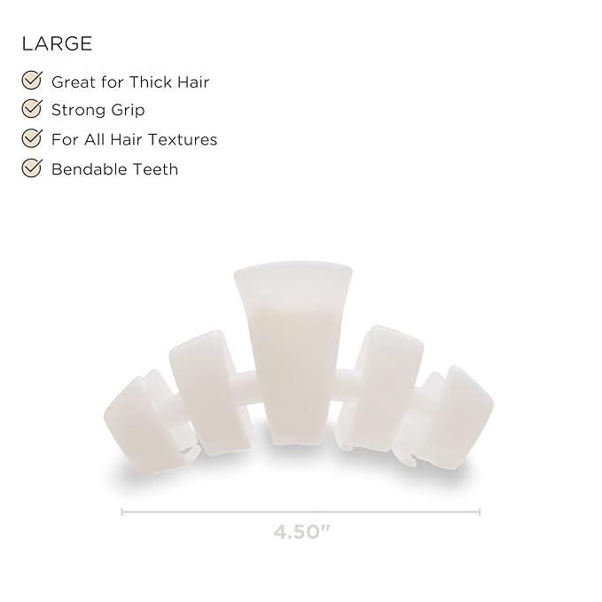 TELETIES - Large Hair Clip - Strong Grip, Bendable Teeth, Comfortable Curved Design - Ideal for Thick Hair - For All Hair Textures - Coconut White