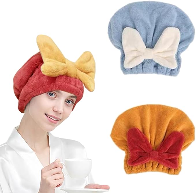 Microfiber Hair Towel Wrap for Women, 2Pcs Hair Towel Cap.Soft Absorbent Turban Hair Towel for Long and Wet Hair (Blue & Orange)