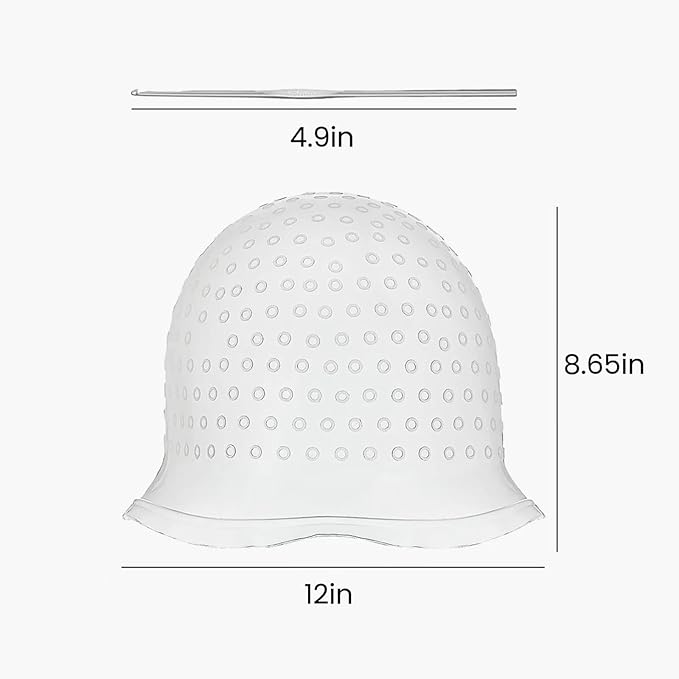2 Sets Highlighting Cap with Hook, Silicone Highlight Cap, Hair Cap for Highlight Bleach Cap, Hair Dye Cap with Holes, Highlight Caps for Dying Hair, Hair Highlight Kit for Home and Salon Use(White)