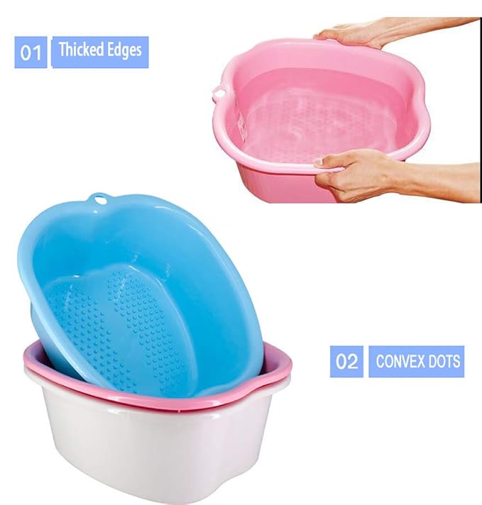 Large Plastic Foot Basin Bath Spa Tub Feet Massage for Soaking Foot,Toe Nails, and Ankles,Pedicure,Improved Sturdy Portable Feet Tub Pink