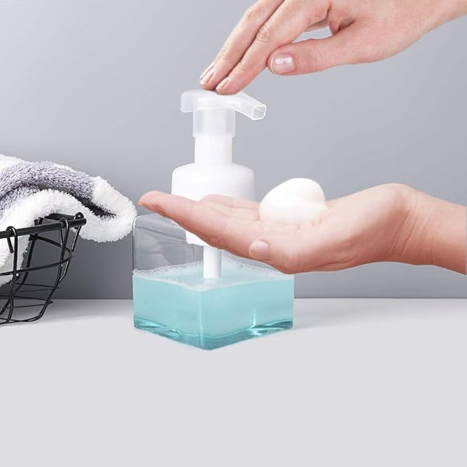 UUJOLY Foaming Soap Dispenser, 250ml (9oz) Refillable Pump Bottle for Liquid Soap, Shampoo, Body Wash (2 Pcs) (Small Clear)