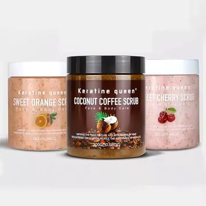 Keratine Queen Face & Body Scrub, Coconut Coffee and Sweet Orange, 10.58 oz (10.58 oz, Sweet Cherry)
