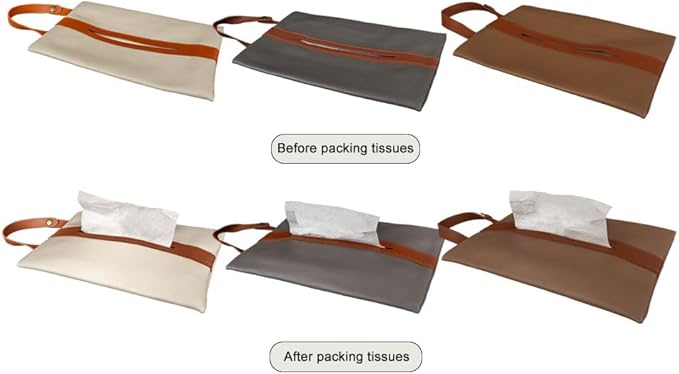 Tissues Box PU Leather Facial Paper Storage Case Rectangular Organizer Holder Decor with Hanging Strip for Kitchen Restaurant Countertops Bedroom Dressers Night Stands Desks (Brown)