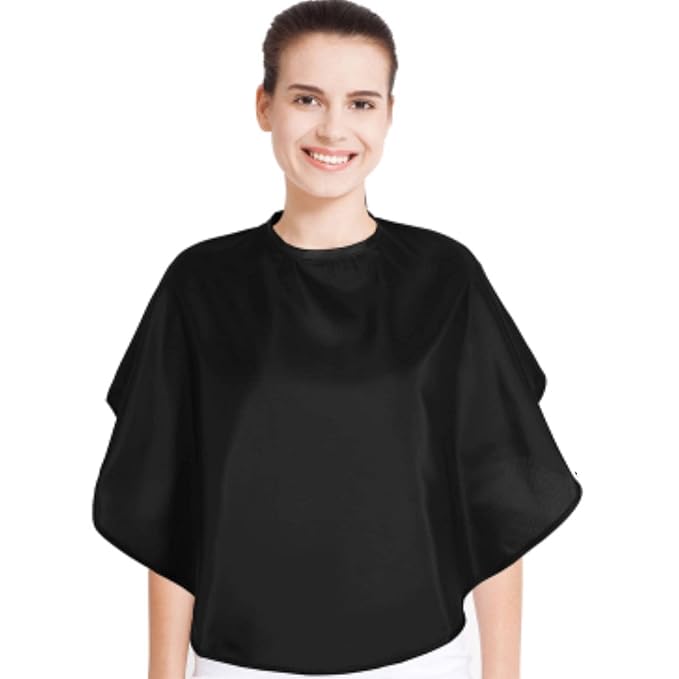 Geyoga Short Makeup Cape for Women Men Mini Haircut Cape for Artist Shampoo Beauty Salon Artist Styling(Black)