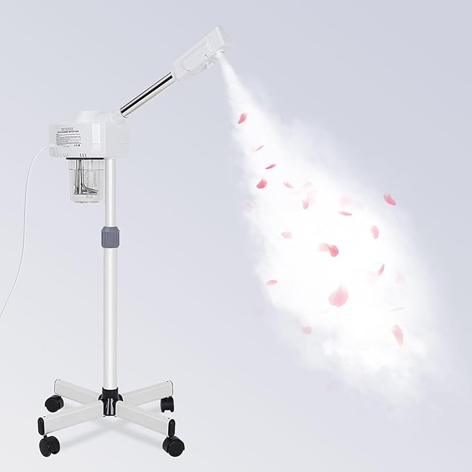 Saicool Professional Facial Steamer - Standing Ozone Facial Steamer on Wheels w Hot Mist for Facial Treatment Personal Care for Spa Salon Home Use