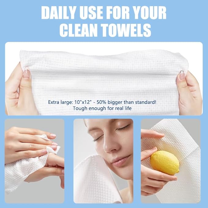Disposable Face Towels 10"×12" Makeup Remover and Clean Soft and Thick Dry Wipes Facial Tissue XL Towelettes 600 Count