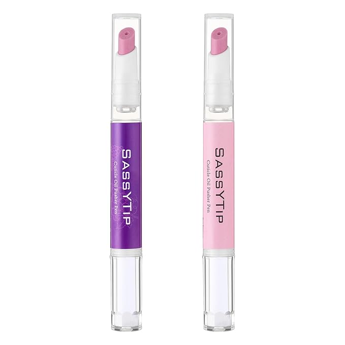 Ceramic Cuticle Pusher & Oil Pen, 2ml Rose + Grape Scented Nail Care Pen, Gentle Cuticle Remover for Dry & Damaged Nails, Moisturize Strengthen Brighten (Pink3.0&Grape3.0)