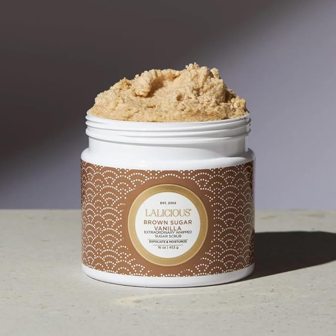 LALICIOUS Brown Sugar Vanilla Sugar Scrub, Exfoliating Body Scrub, Moisturizing Extraordinary Whipped Body Exfoliator, Gentle Exfoliating Body Scrubber Exfoliator for Radiant Skin, No Parabens - 16oz