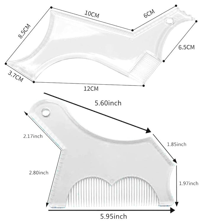 2PCS Men's Beard Shaping Tool Template, Beard Guide Shaper with Inbuilt Comb, Multi-liner Edges Shave for Curve/Straight/Neckline/Goatee/Sideburns (Clear-2pcs)