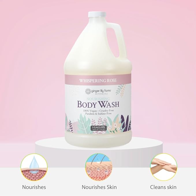Ginger Lily Farms Botanicals Nourishing Body Wash, 100% Vegan & Cruelty-Free, Whispering Rose Scent, 1 Gallon (Pack of 4)