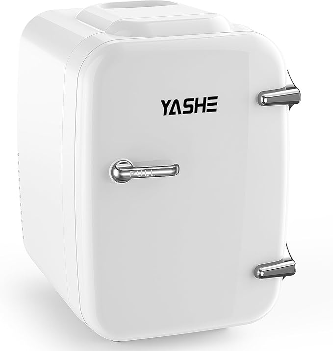 Mini Fridge, 4 Liter/6 Can Mini Makeup Fridge, 110V AC/ 12V DC Portable Thermoelectric Cooler&Warmer for Skincare, Drink, Cosmetic, Medicine, Small fridge for Bedroom, Office, Dorm, Car, White