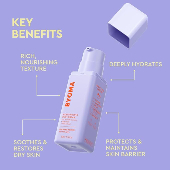 BYOMA Moisturizing Rich Cream - Barrier Repair Cream Face Lotion with Bakuchiol & Shea Extract - Ceramide Face Moisturizer for Dry Skin - Anti Wrinkle, Alcohol Free Face Moisturizer - 1.69 fl.oz