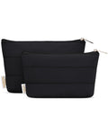 Wandering Nature Small Makeup Bag 2 Pack Cosmetic Bag for Purse, Puffer Quilted Makeup Pouch, Cute Travel Pouch with Zipper for Women, Black