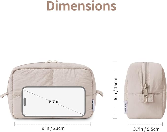 Narwey Travel Makeup Bag for Women Girl, Quilted Makeup Bag Cosmetic Make up Organizer Bags, Cute Small Travel Toiletry Bag for Toiletries (Khaki)