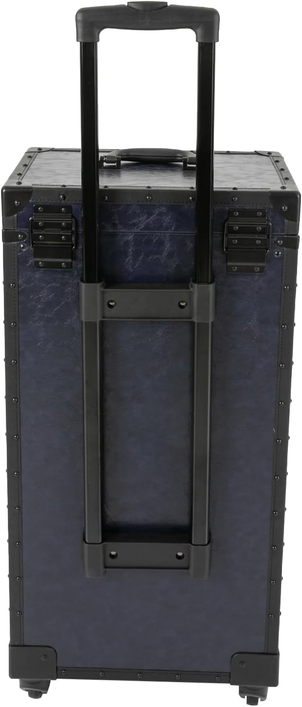 Rolling Lockable Makeup Train Case Stylist Beauty Hair Salon Trolley Suitcase Travel Organizer Tool Box with Hair Dryer Holder Professional Cosmetic Hairdressing Luggage with Wheels (Blue)