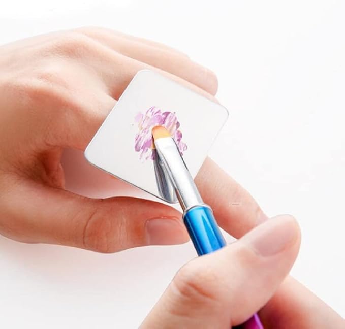 InfantLY Bright Nail Art Painting Mixed Color Palette Mixing Cosmetic Ring Palette，Mixing Makeup Palette Small Stainless Steel Makeup Cream Foundation Finger Plate Metal Cosmetic Mixing Blending Tray