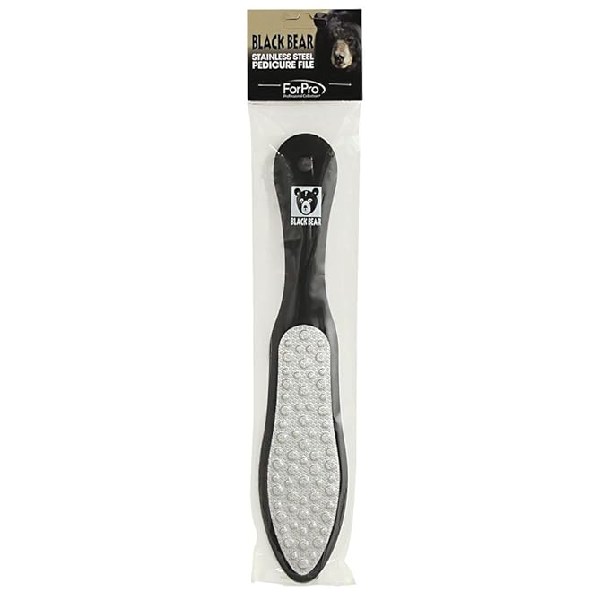 ForPro Black Bear Stainless Steel Pedicure File, Callus Remover Foot File, Double-Sided Professional Quality Tool for Heels and Feet, 10.5’’ L