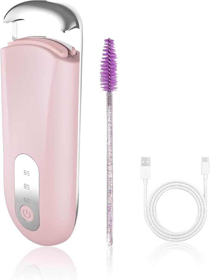 Heated Eyelash Curler for Natural Lashes 2-Level Adjustable Temperature Mini Electric Lash Curler Fast 3-Second Heat Up 24 Hours Long-Lasting Curl