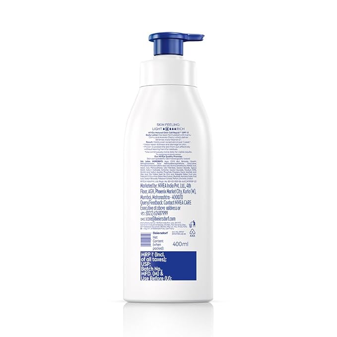 Nivea Natural Glow Cell Repair Body Lotion | With SPF 15 and 50X Vitamin C | 13.52 Fl Oz | Pack of 1