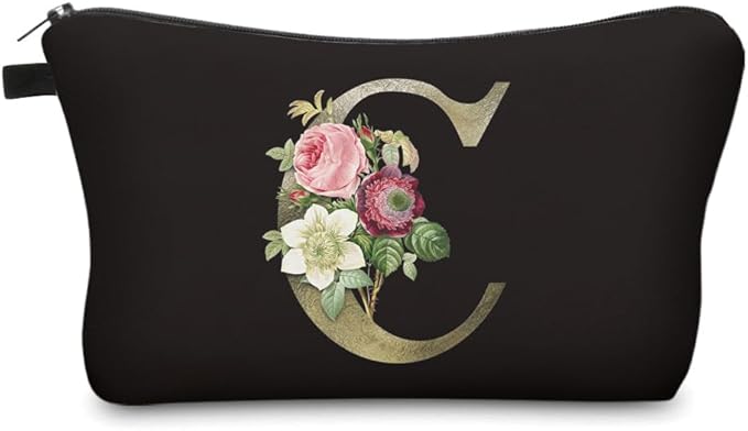 Deanfun Makeup Bag, Bride Bridesmaid A-Z Make Up Bag, Small Personalized Initial Letter 3D Printings Waterproof Cosmetic Bags for Women (C)